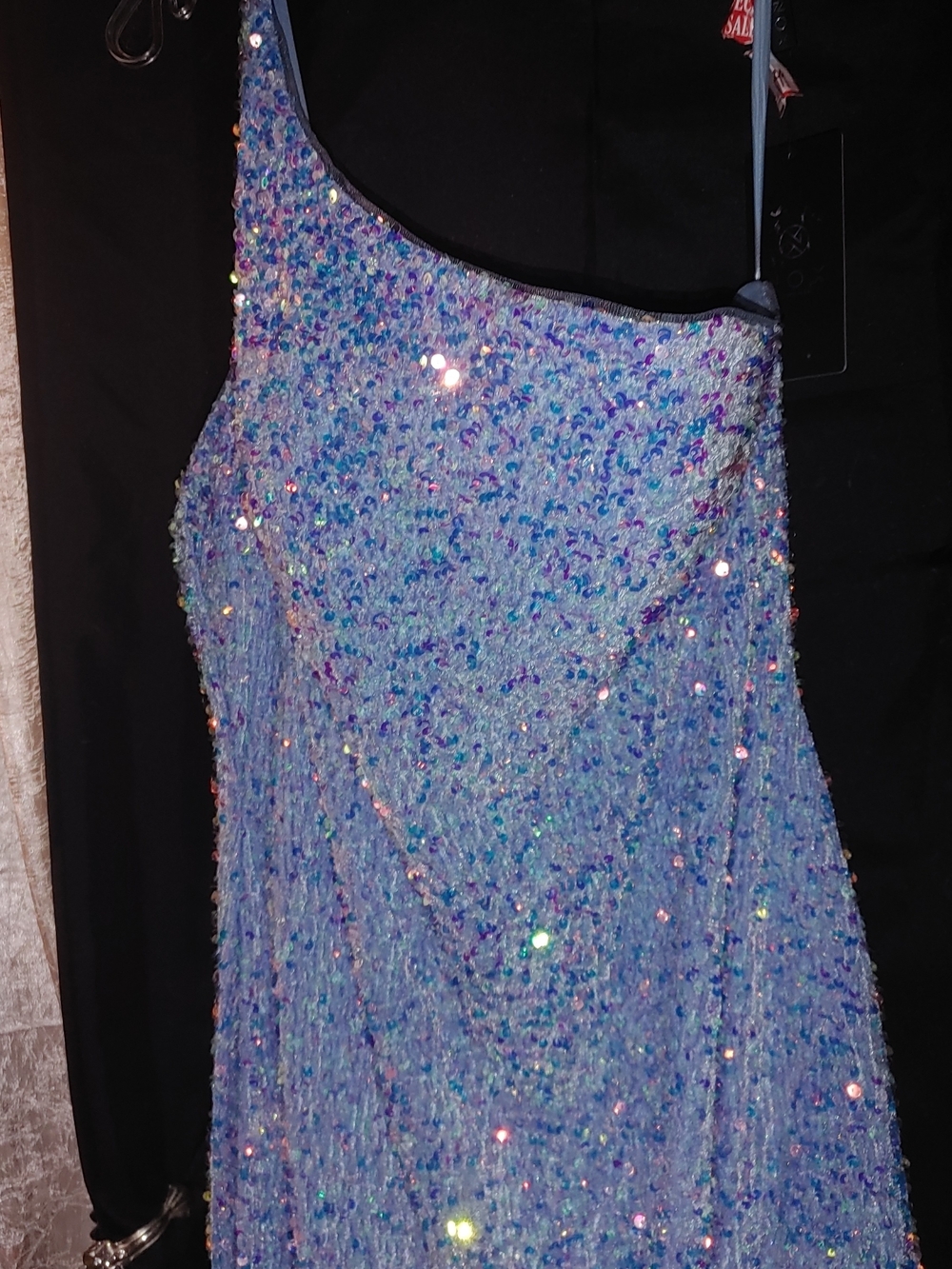 Iridescent Sequin One-Shoulder Prom Dress in Light Blue